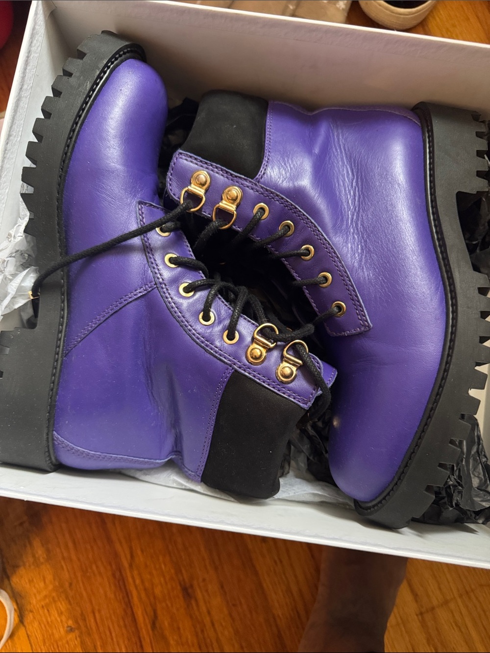 Vibrant Purple Lace-Up Combat Boots with Gold Hardware